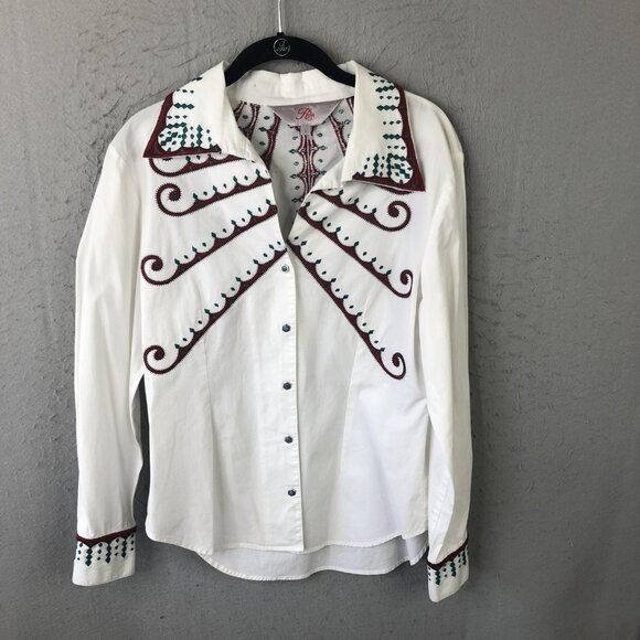 Roja Shirt Womens Large White Western Embroidered Snap Front Long Sleeve Cowgirl - Picture 1 of 16